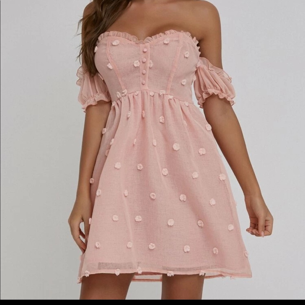 Pink off the shoulder spring dress